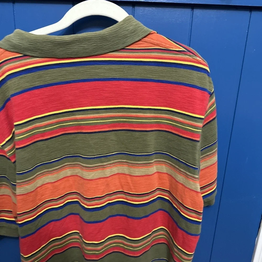 Polo Ralph Lauren Mens L Striped Polo Green Orange Red Yellow Pony 90s‎ Urkel